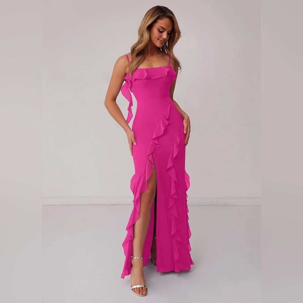 Barbie x Azazie 1001 Ruffle Maxi Dress Barbie Pink Formal Gown Size A8 NEW - Picture 15 of 15